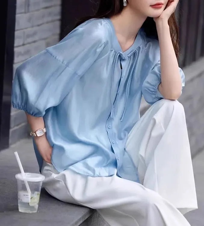 扣号直播间主播叫名字拍百搭夏季洋气衬衫时尚小众气质韩版衬衣