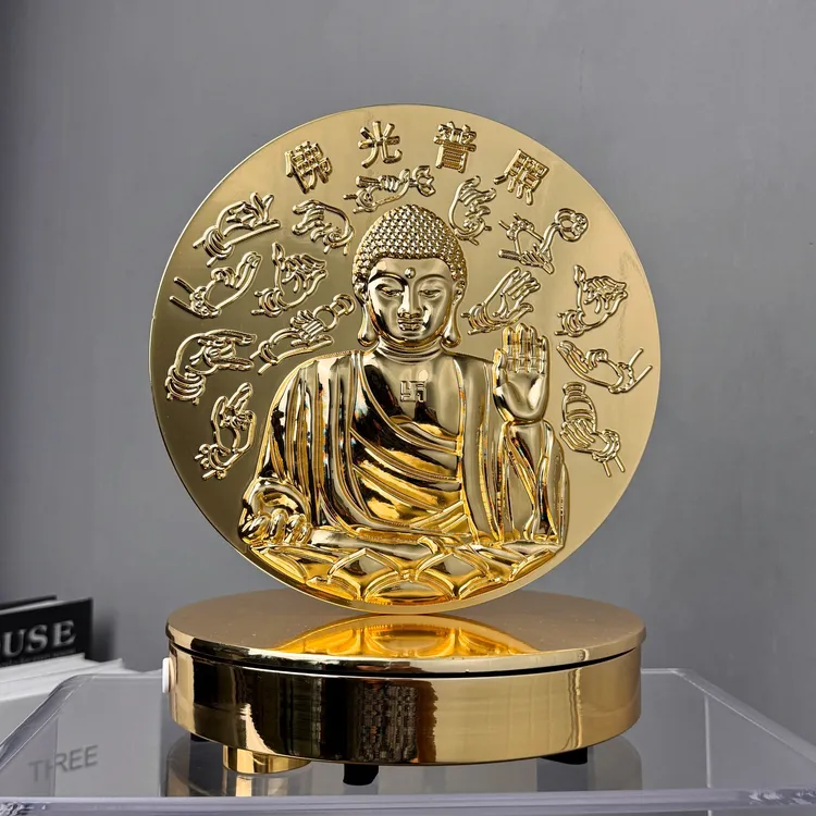 家居饰品桌面释迦佛像原创高级摆件室内入户玄关香案金属旋转摆设