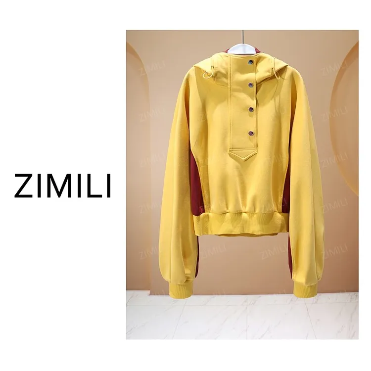 【亮哥女装】2025秋冬《栀子天 黄叶地》栀子黄拼接连帽卫衣5997-K1