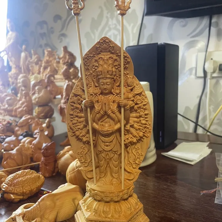 崖柏木雕千手观世音菩萨家居家用摆件送礼品新中式装饰工艺品供奉