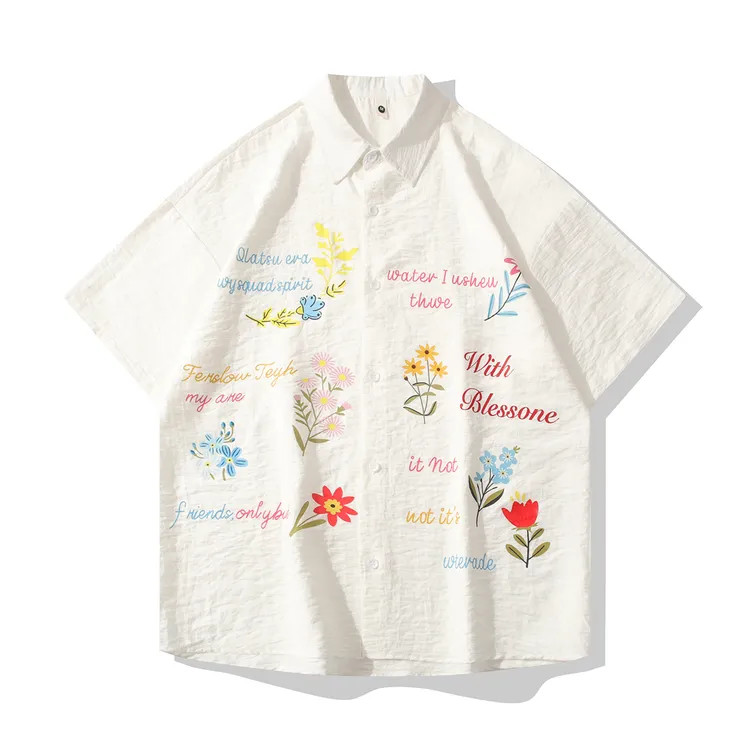 冰感莱赛尔薄款花卉衬衫男女短袖宽松休闲潮流慵懒度假半袖衬衣