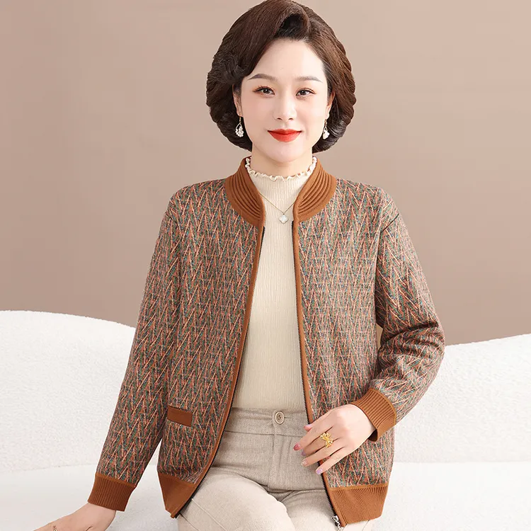 中老年女装秋冬针织开衫外套洋气妈妈装春秋上衣老人加绒保暖衣服
