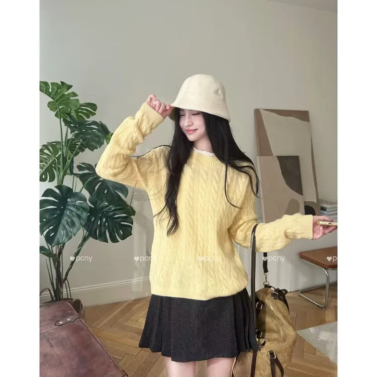 PCNY「往昔絮语」不理理冬季新款小众女装百搭假两件圆领针织衫
