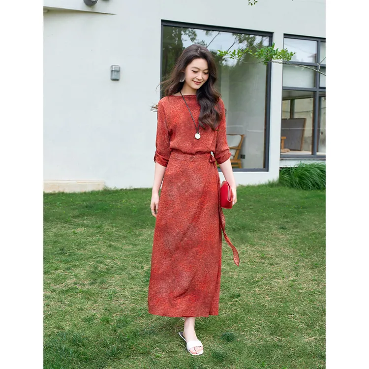 CKOUCCOO/扣蔻设计感围裹式系带显瘦真丝连衣裙女夏季桑蚕丝裙子