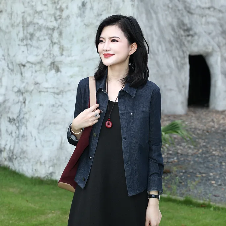 【弹力牛仔】枫竺阿楠anan时髦聚焦秋季时尚牛仔外套女长袖短款上衣