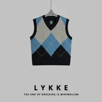 LYKKE 25新款全羊毛个性撞色复古减龄百搭菱格针织马甲-E529