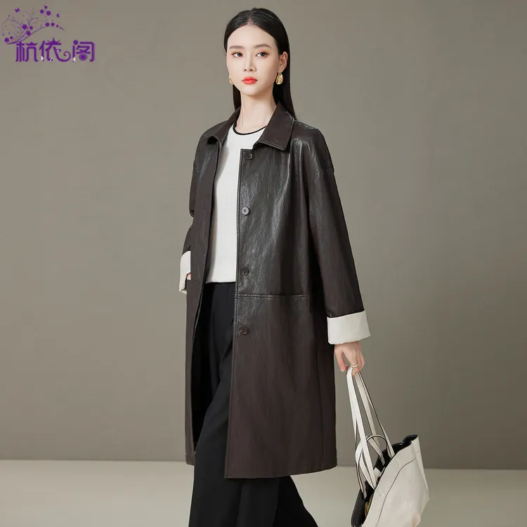 皮风衣女中长款2025秋季新款高级感气质复古休闲高端大气皮衣外套