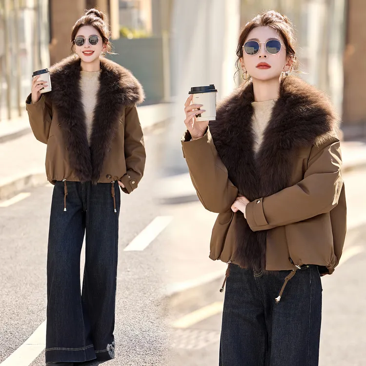 轻奢高级感大毛领拼接羽绒服女2025年冬季新款加厚保暖派克服外套