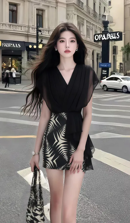 轻奢优雅温柔知性风黑色V领修身收腰设计感连衣裙女高端大气女装
