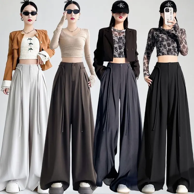 (原版正品)秋冬款韩版抽绳褶皱阔腿裤小众设计感高腰垂感显瘦长裤