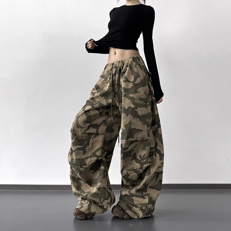 尚诺飞【正品】超酷迷彩爵士舞裤子女抽绳工装休闲运动裤网红健身裤