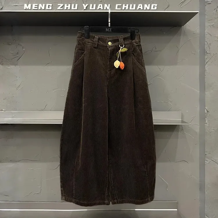 高端欧货秋冬高级感巨好看的气球裤子休闲高腰灯芯绒阔腿弯刀裤女