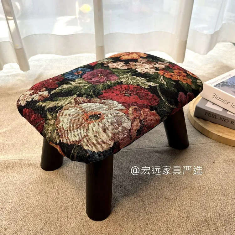 实木美式复古创意软包方凳板凳家用脚踏客厅矮凳茶几凳子换鞋沙发