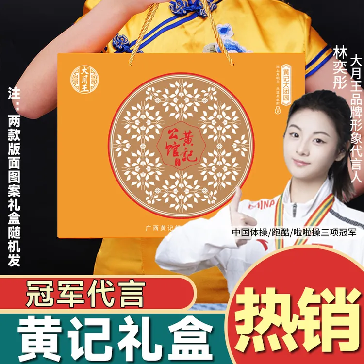 团购黄记700克【礼盒+送礼袋】1斤五仁金腿2个100克黑豆沙广式月饼