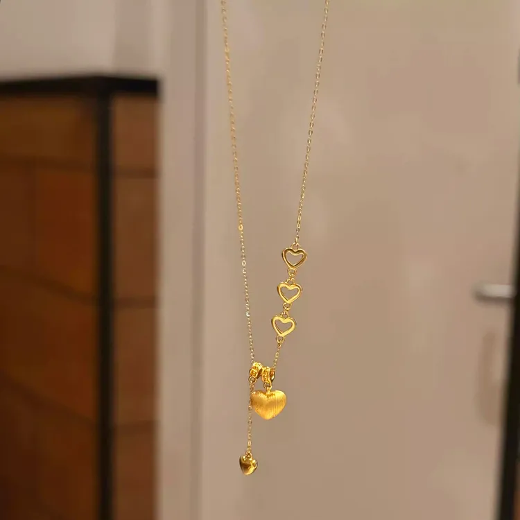 铜合金项链 复古金色拉丝镂空爱心项链轻奢小众高级感锁骨链商品图