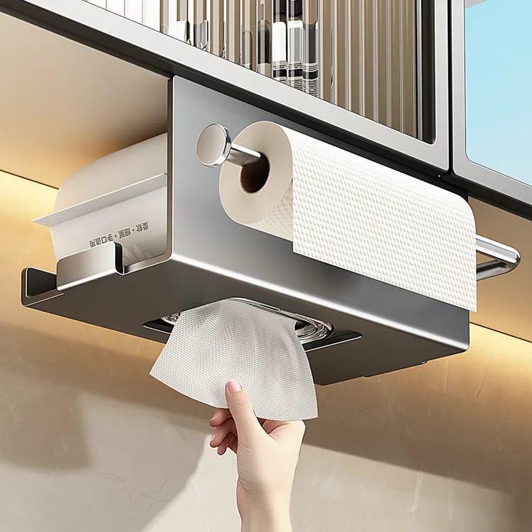 优勤镜柜下湿巾纸巾盒壁挂厨房卫生间吊柜抽纸卷纸一体厕所收纳架