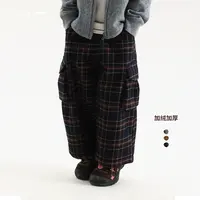 允儿妈女童冬季加绒格子工装裤儿童秋冬加厚休闲裤宝宝时尚裤子潮