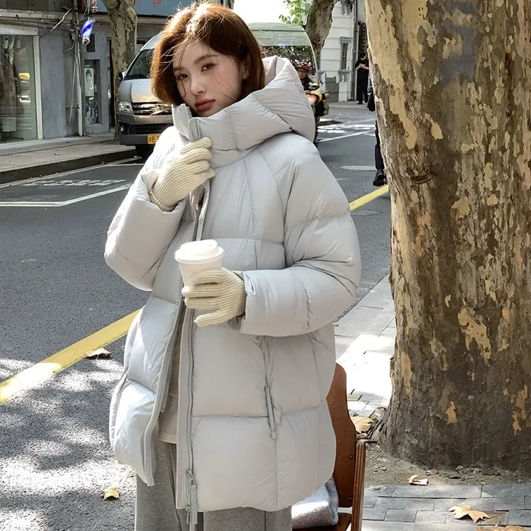 张贝贝款超轻90白鸭绒面包服外套女连帽中长款泡芙全身充绒羽绒服