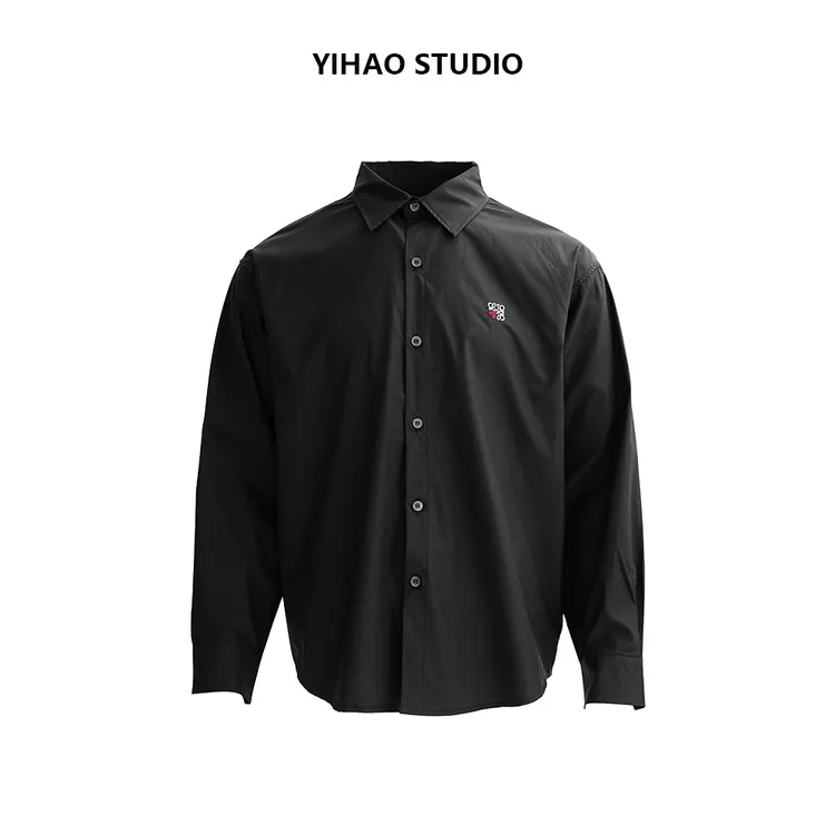 YIHAO STUDIO秋季新款男士长袖天丝衬衫宽松百搭男款翻领衬衣