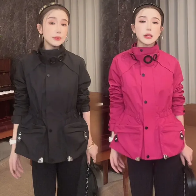 欧货休闲冲锋衣短外套女2025秋冬新款时尚加棉立领百搭工装上衣潮