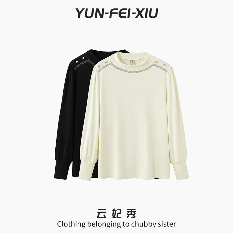 云妃秀大码女装T恤时尚休闲胖妹妹显瘦宽松减龄立领上衣秋季28051