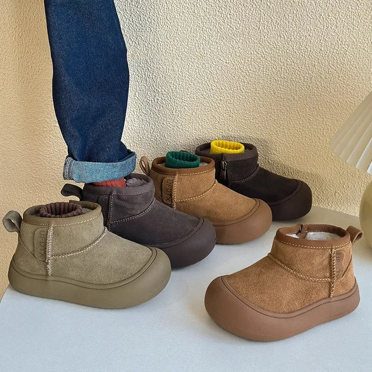 韩版儿童雪地靴男童侧拉链加绒短靴冬季加厚防水防滑女童保暖棉靴