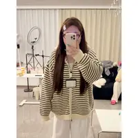 秋季慵懒风宽松连帽开衫胖MM休闲条纹拉链上衣18-8600123