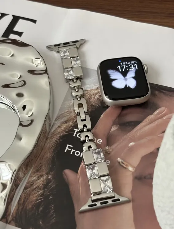 高级感冰块锆石金属手表带适用于iwatch苹果手表表带S10 watch9SE