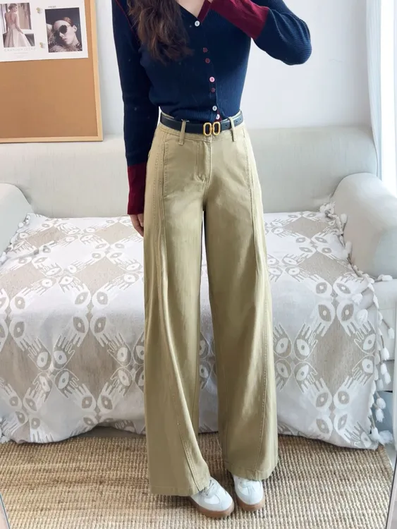 高腰阔腿弯刀裤女秋季新款垂感显瘦遮胯宽松百搭梨形身材牛仔长裤