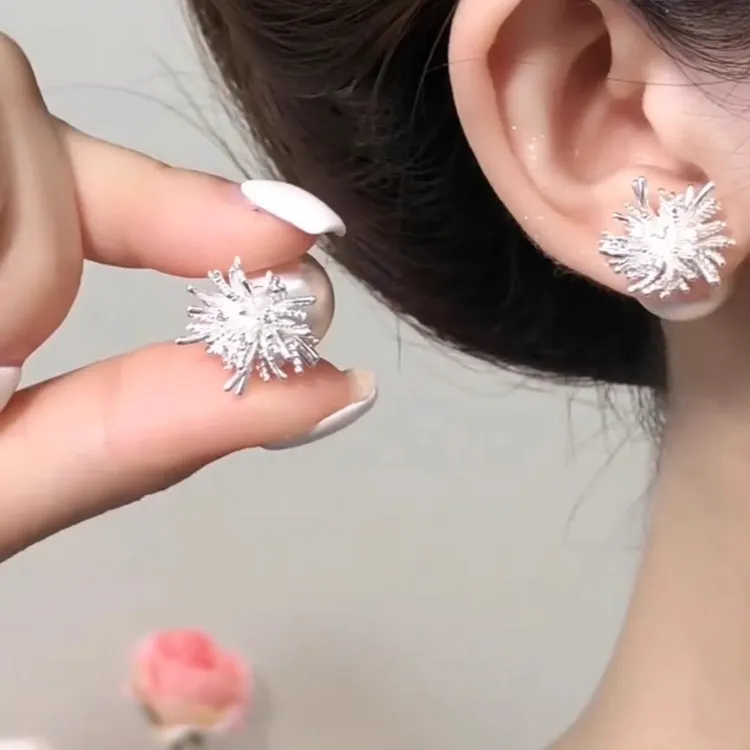 前后式银色烟花珍珠两戴耳钉2025新款爆款高级感百搭设计款耳环