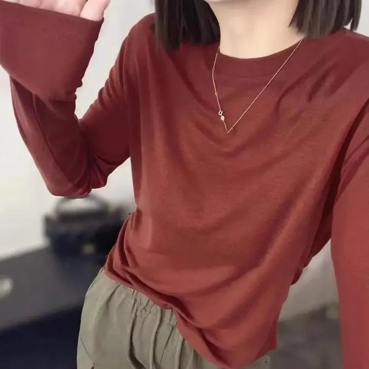 轻薄透气内搭打底衫女款2025新款春秋季小个子长袖休闲t恤上衣潮