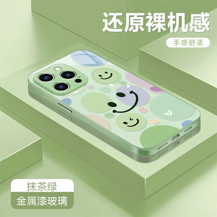 涂鸦笑脸适用苹果16/华为P70/vivo/oppo金属漆玻璃防摔手机壳女款