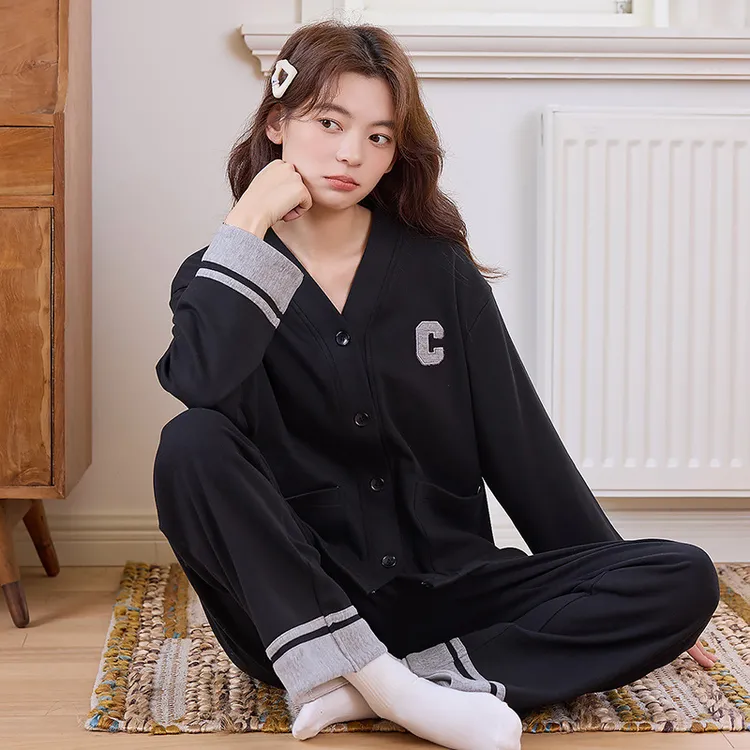 冬季德绒睡衣女薄绒开衫长袖休闲时尚轻奢V领家居服女套装可外穿