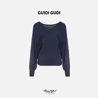 GUIDI GUDI【底线】气质大V收口套头长袖毛衣/黄加蓝