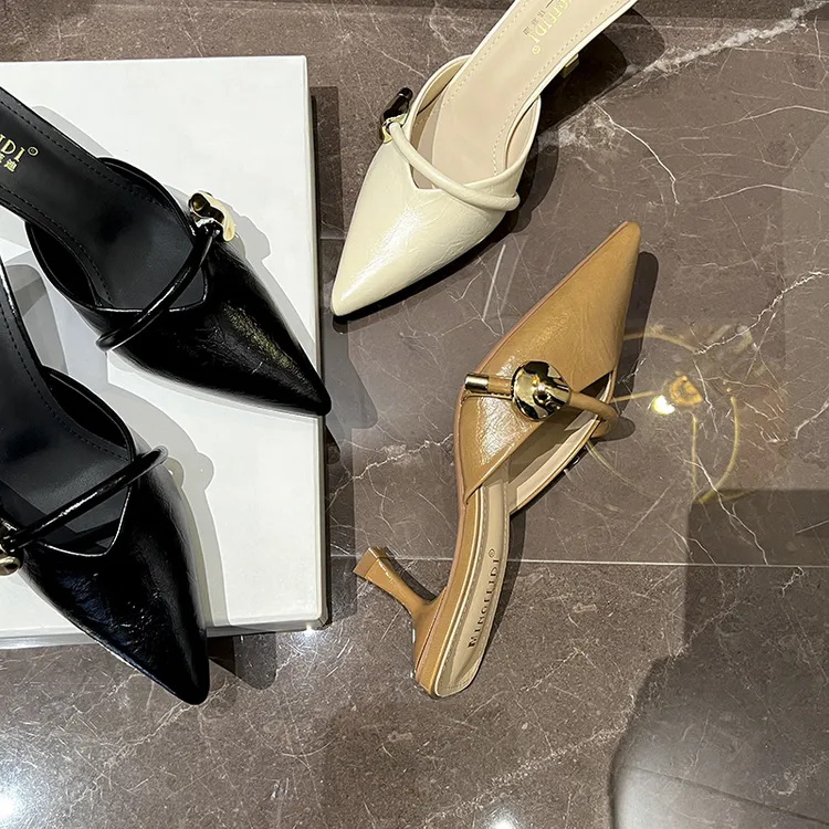 2025新款夏季法式细跟包头半拖鞋女外穿仙女风尖头高跟凉拖凉鞋