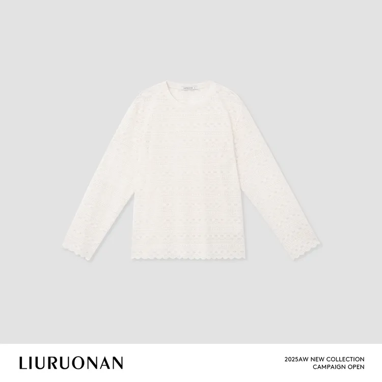 LIURUONAN 25FL【声波曲线】温柔风镂空钩花针织衫秋冬圆领长袖T恤