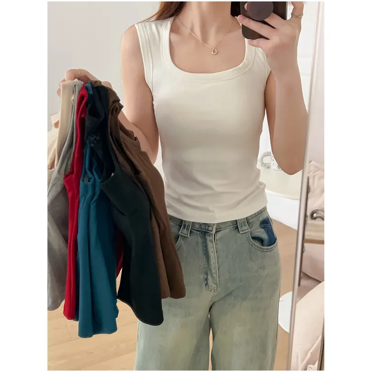 自带杯垫 粉彩风背心女内搭春秋免穿文胸罩杯一体式宽肩带吊带商品图