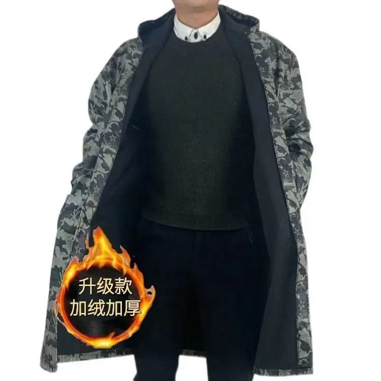 加绒保暖加长大褂工作服长袖秋冬季男女外套厨房围裙防油防尘罩衣