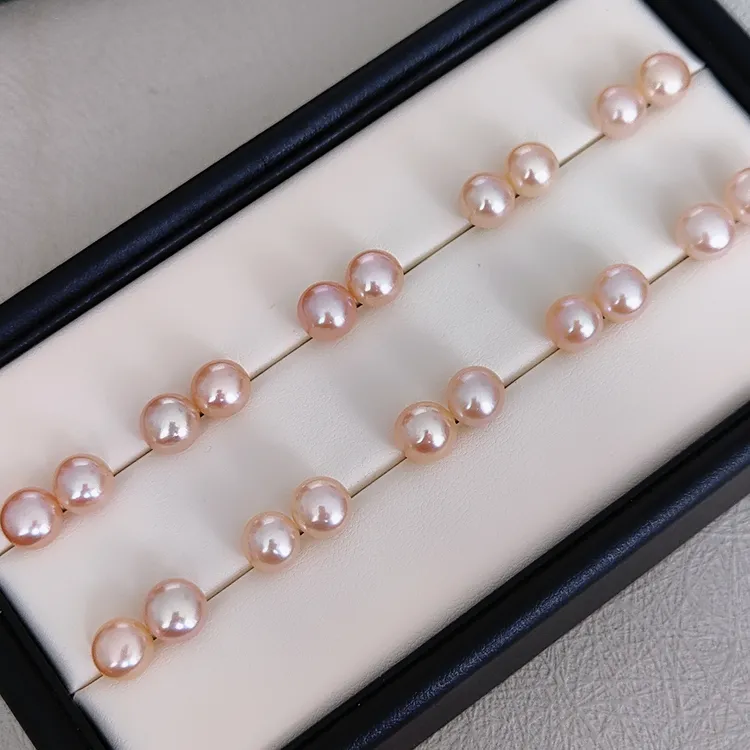 【悦陌珍珠】淡水无核珍珠稀有玫瑰金珍珠耳钉8-9MMS925银