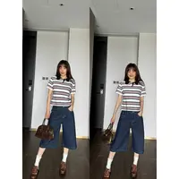 井迪儿【坚守】70%棉韩版简约牛仔蓝白搭休闲八分直筒牛仔裤2