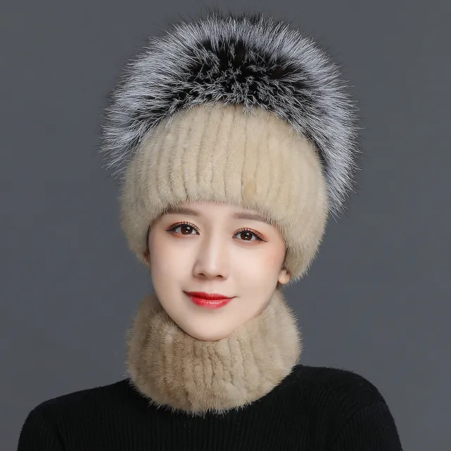 水貂毛帽子女士秋冬季保暖狐狸毛皮草帽子加厚韩版貂皮女帽子冬天