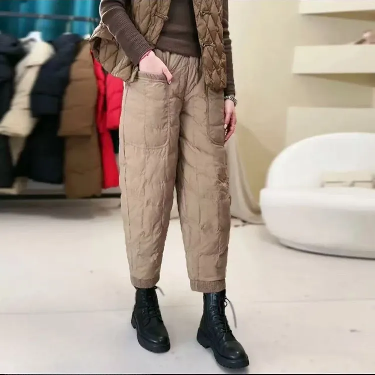 【运补5】2025款高腰拼接哈伦裤棉裤厚款微弹加绒加厚款束脚裤保暖