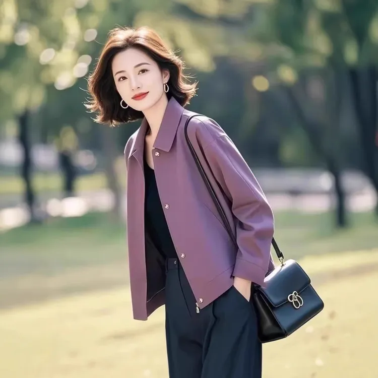 漂亮紫色洋气百搭爆款春款外套女装2025年薄款上衣女今年流行减龄