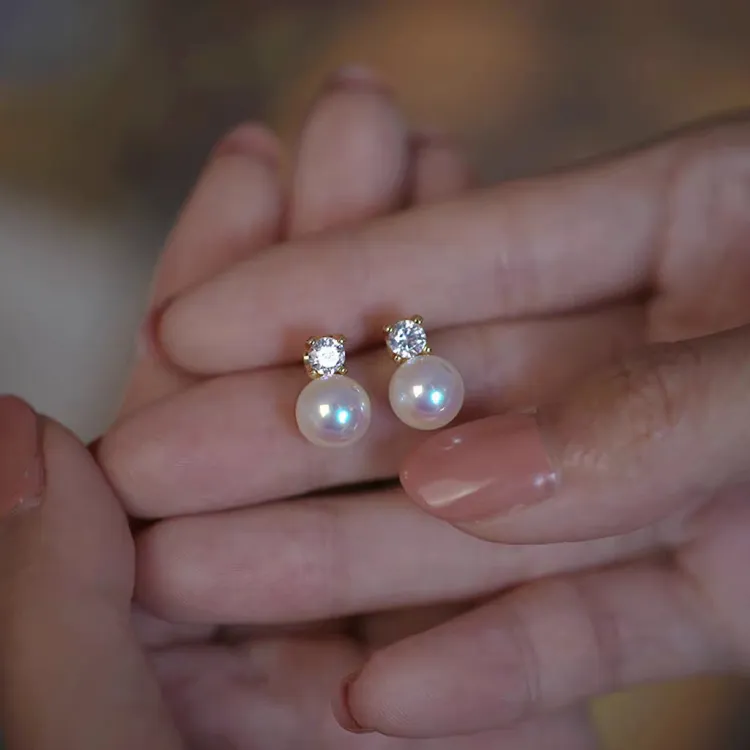 非金属仿珍珠耳饰 强光天然淡水珍戴妃珠耳钉女高级感轻奢百搭耳