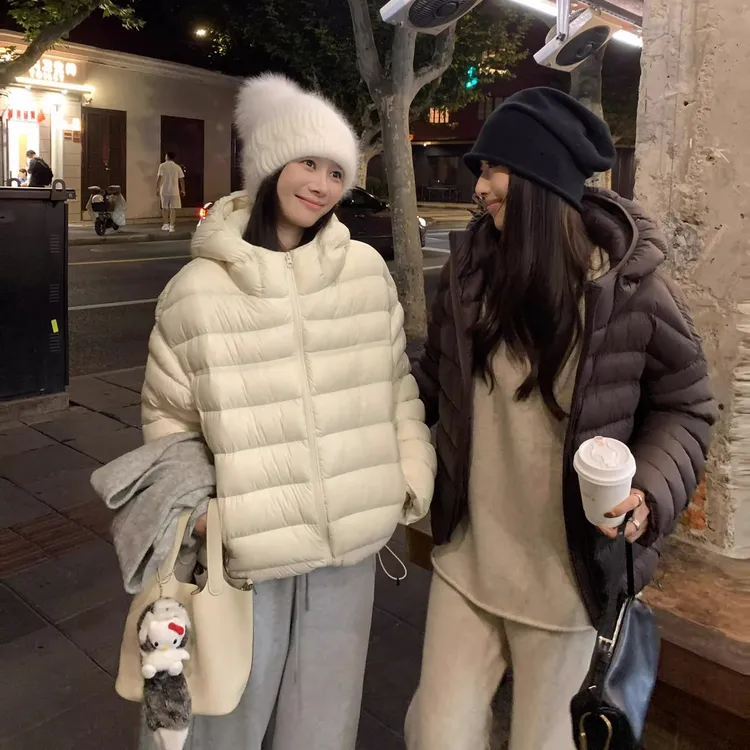 排骨羽绒服女款爆款2025新款正品90白鸭绒短款休闲连帽外套轻薄款