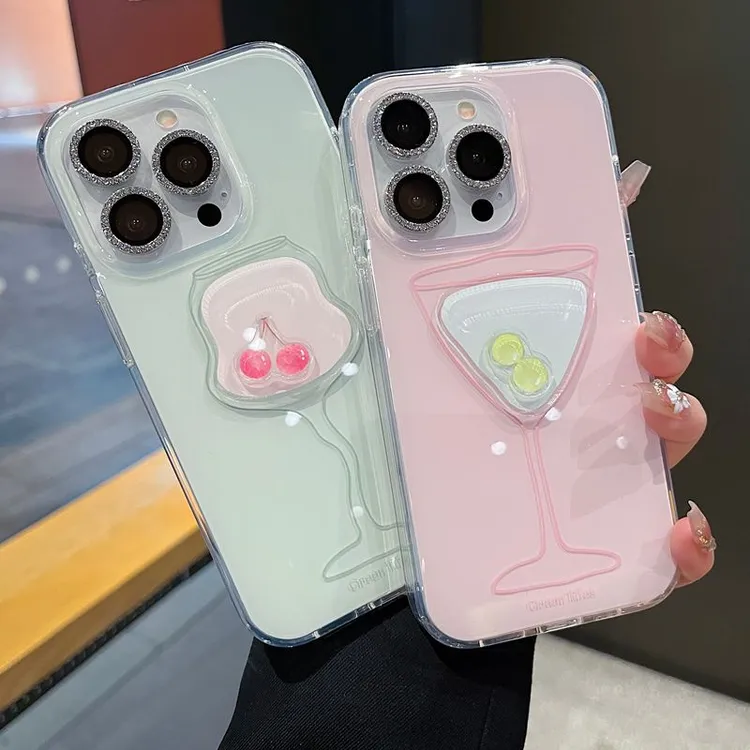 适用苹果系列iPhone16新款手机壳时尚ins风酒杯全包防摔保护套