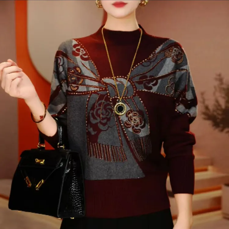 半高领毛衣秋冬新款洋气保暖妈妈装时尚百搭减龄显瘦内搭上衣女