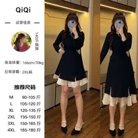 微胖定制~新中式时尚黑色舒适收腰显瘦连衣裙LQQ009长袖
