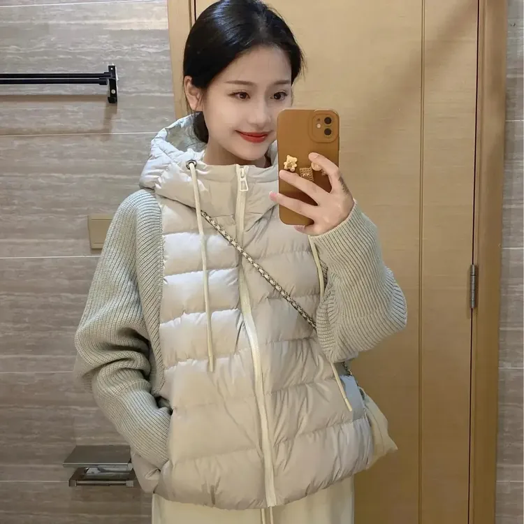 外套棉服针织拼接纯色网红棉衣薄款短款女外穿洋气