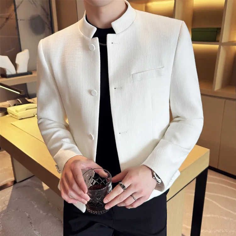 中式立领外套男款2025新款新国风男装夹克秋季高级感休闲亚麻西装
